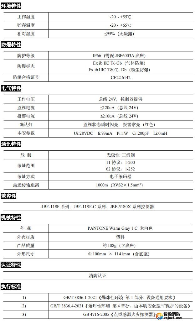 JTW-ZD-JBF5111C-Ex点型感温火灾探测器