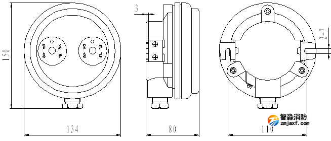 JDJQ-1防爆紧急启动/停动按钮外形结构示意图