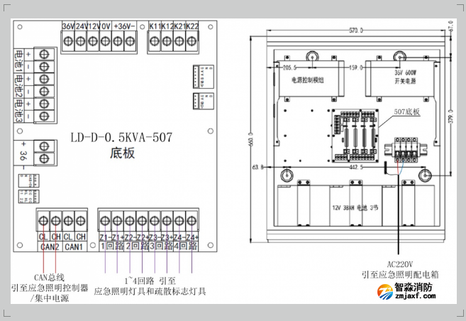 LD-D-0.5KVA-507半岛(中国)应急灯具专用应急电源接线图