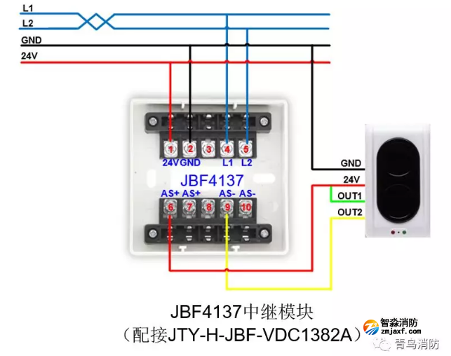 JBF4137中继模块配接JTY-H-JBF-VDC1382A接线图