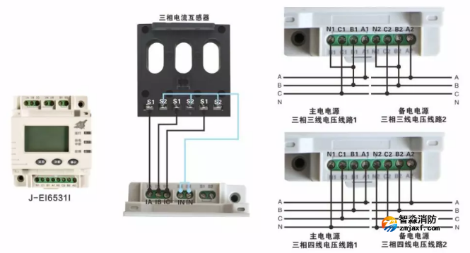 J-EI6531I单路三相交流电压及1路电流传感器接线图