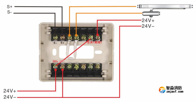 J-EI6341防火门监控模块接联动闭门器接线图（常开式防火门）